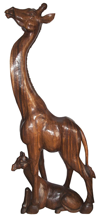 Wood Giraffe With Child 200Cm Carving